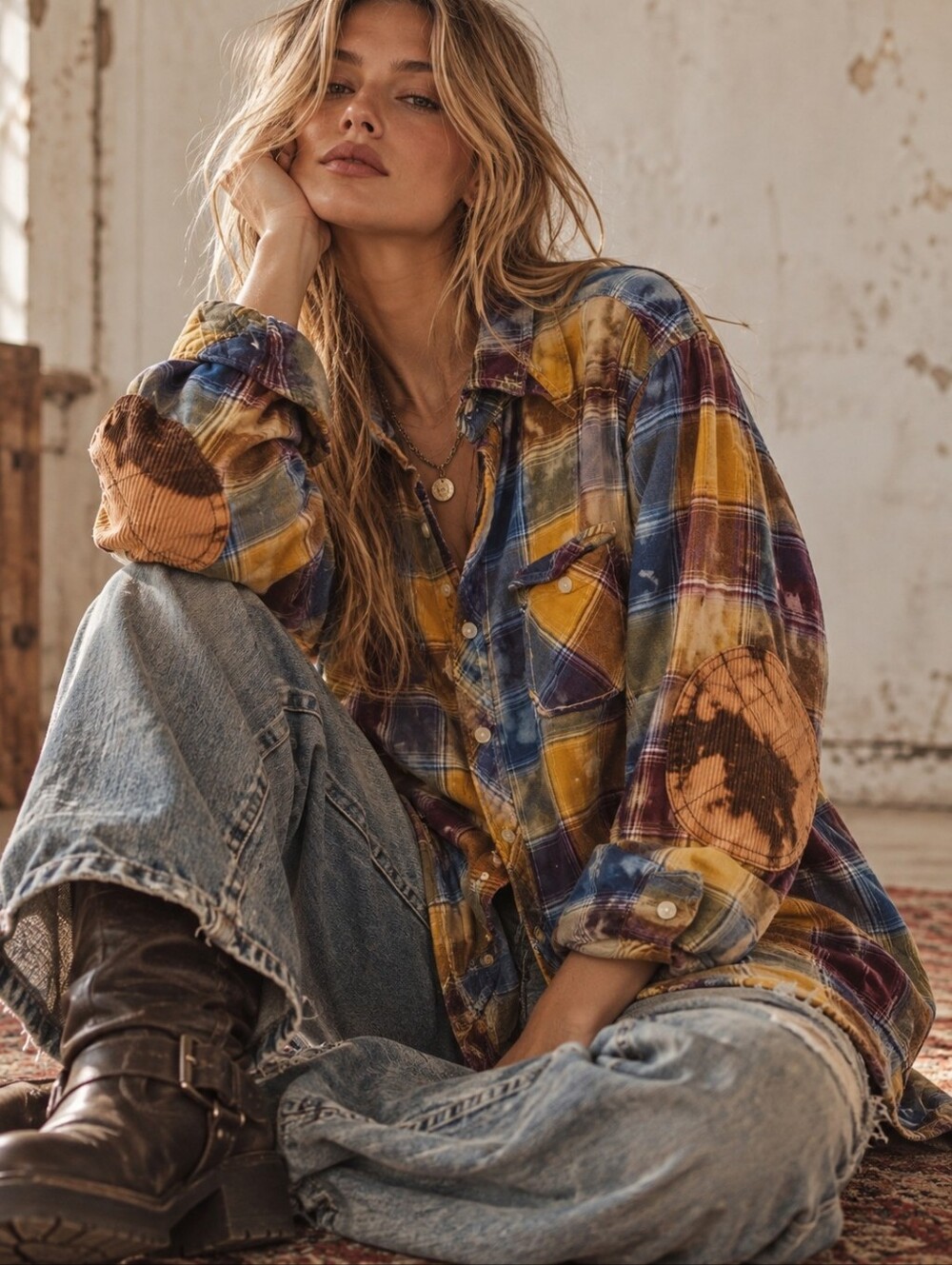 Plaid Button-Down Shirt - Reworked, Bleached XL
